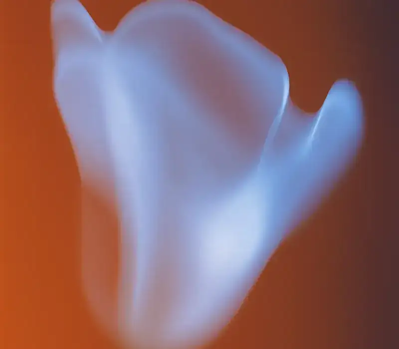 A luminous shape like a flower in motion over orange